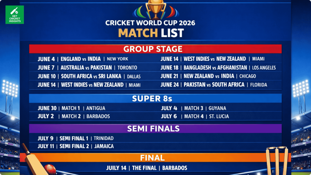 Cricket World Cup 2026 Match List PDF 