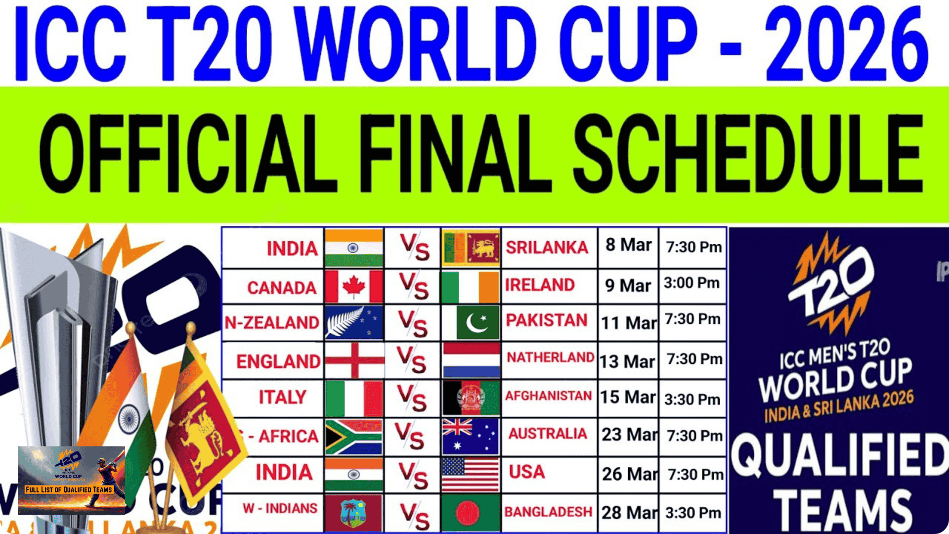 T20 Cricket World Cup 2026 Schedule