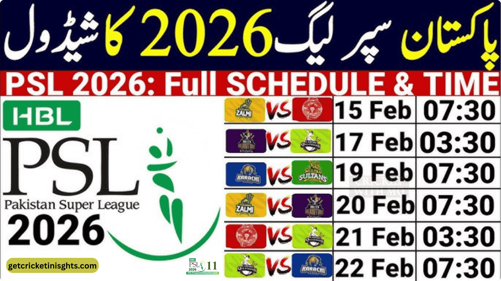 PSL 2026 Schedule and Time