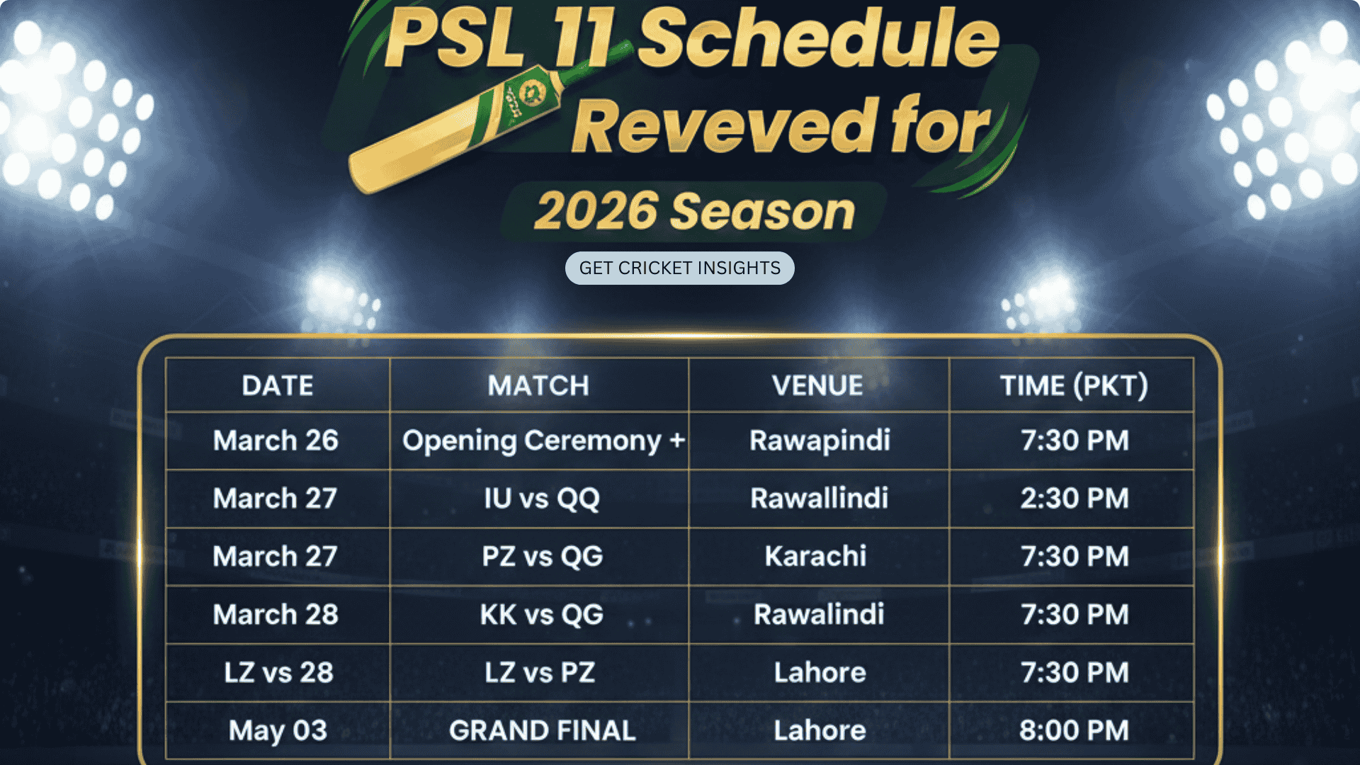 PSL 11 Schedule Revealed for 2026 Season