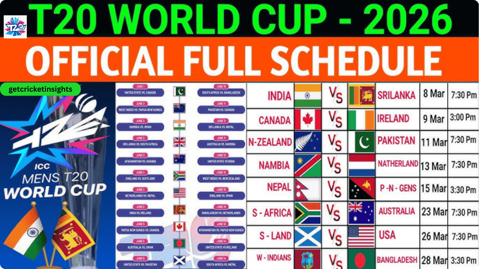Cricket World Cup 2026 Match List PDF
